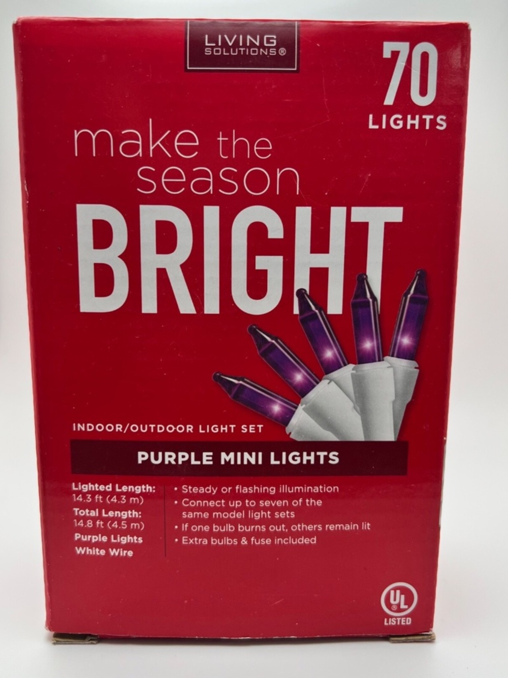 BRAND NEW 70-PURPLE Mini Lights Indoor/Outdoor 14.3' New in Box CHRISTMAS LIGHTS